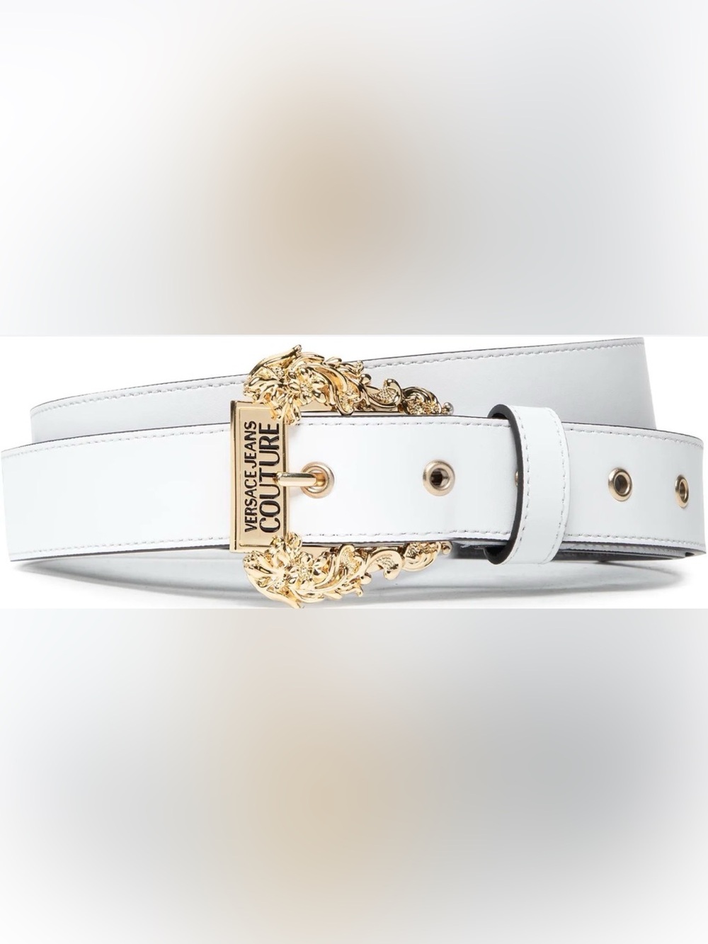 Versace Jeans Couture White Belt with Ornate Gold Buckle 100% leather